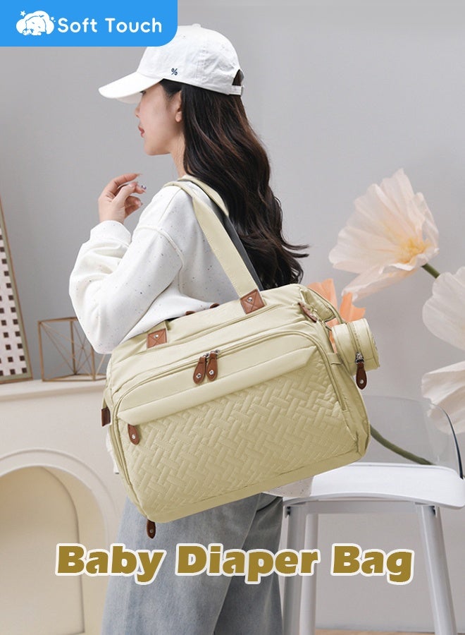 Soft Touch Large Baby Diaper Bag, Waterproof Diaper Bag Tote with Pacifier Case, Diaper Bag Backpack,Mommy Bags, Nappy Bag, Travel Diaper Tote with Changing Pad (Beige) - Image 2